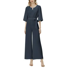 M Kemp Dolman Sleeve Belted Wide Leg Jumpsuit