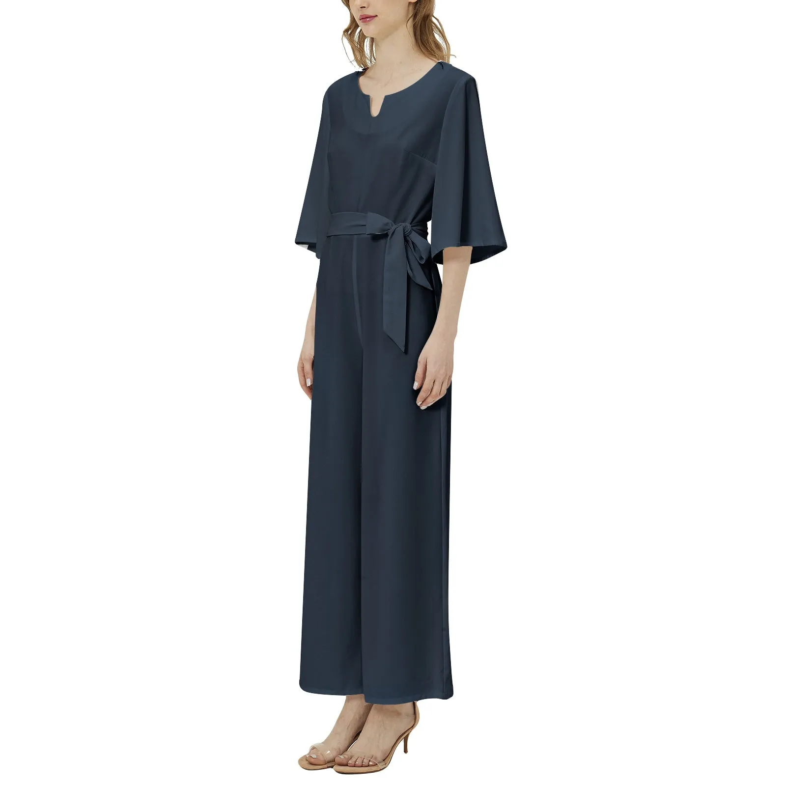 M Kemp Dolman Sleeve Belted Wide Leg Jumpsuit