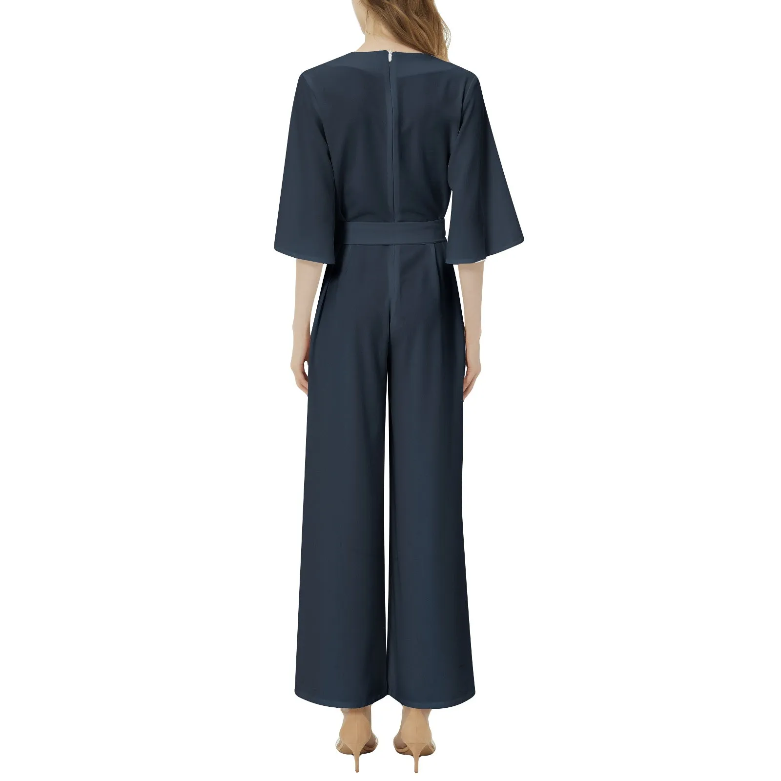 M Kemp Dolman Sleeve Belted Wide Leg Jumpsuit