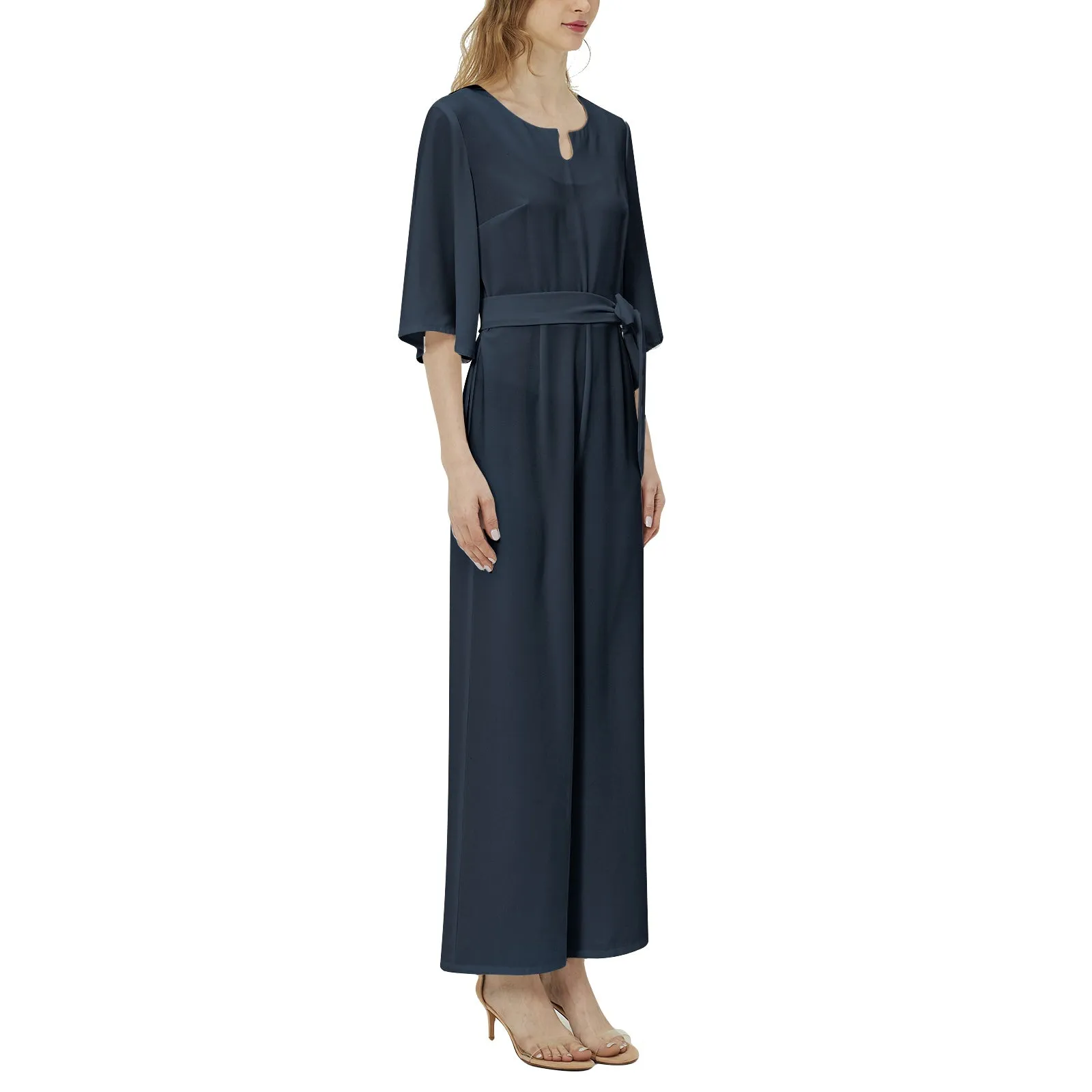M Kemp Dolman Sleeve Belted Wide Leg Jumpsuit