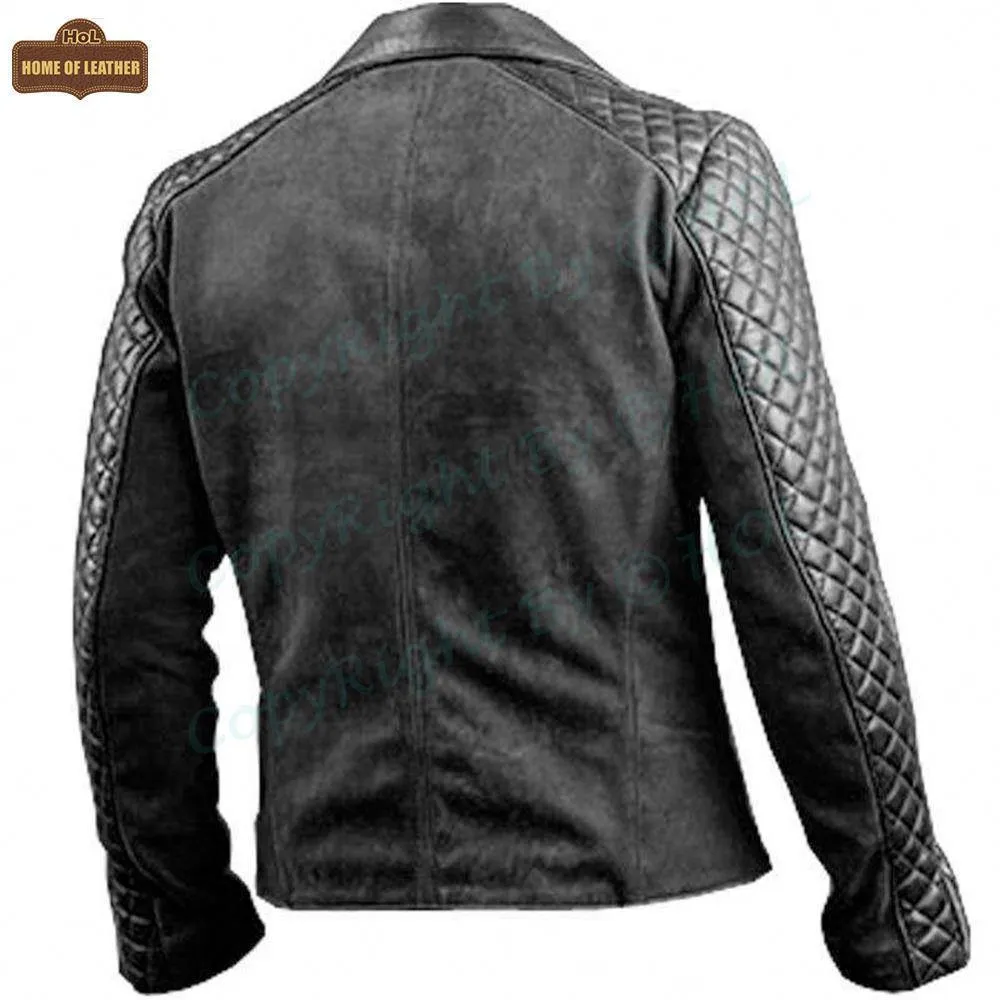 M007 Men's Stylish Black Fashion Real Leather Biker Suede Style Jacket