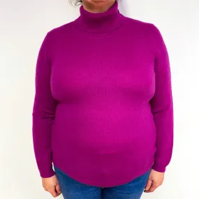 Magenta Purple Cashmere Polo Neck Jumper Extra Large