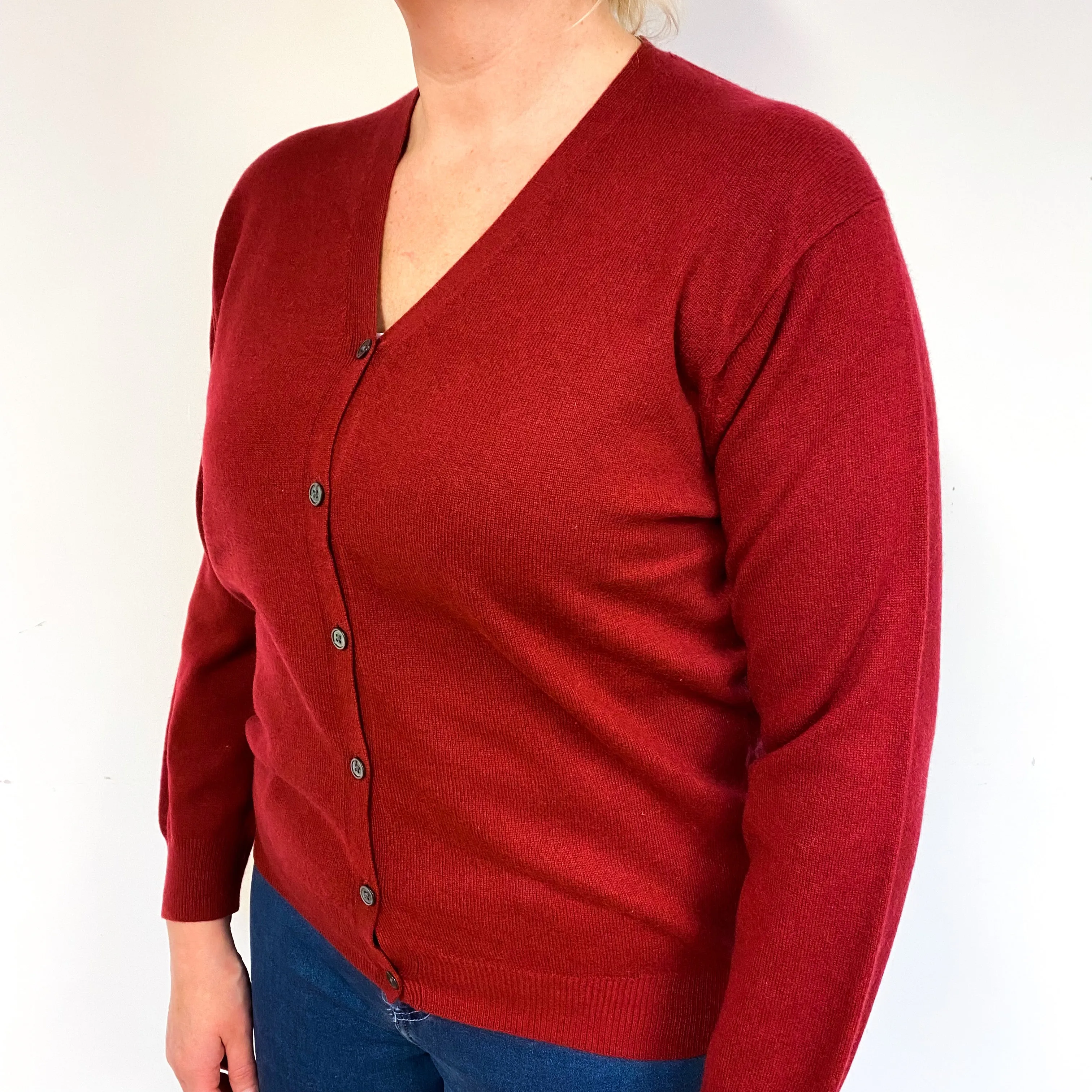 Maroon Red Cashmere V-Neck Cardigan Large