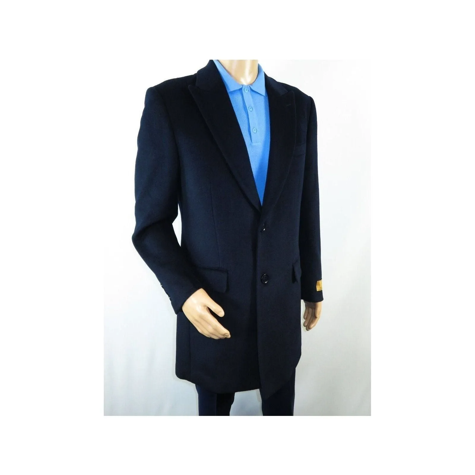 Men 100% Soft Wool 3/4 Length Winter Top Coat Cashmere Feel  #Til-71 Navy Blue