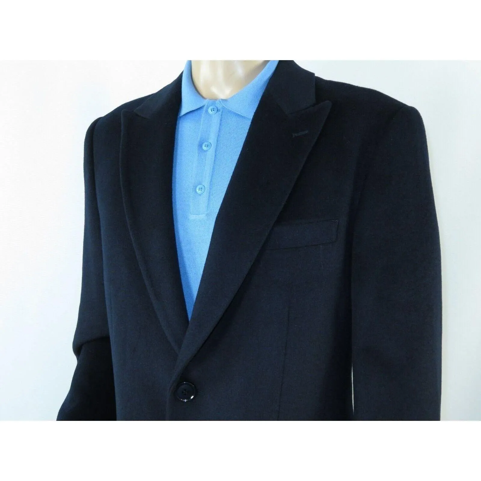 Men 100% Soft Wool 3/4 Length Winter Top Coat Cashmere Feel  #Til-71 Navy Blue