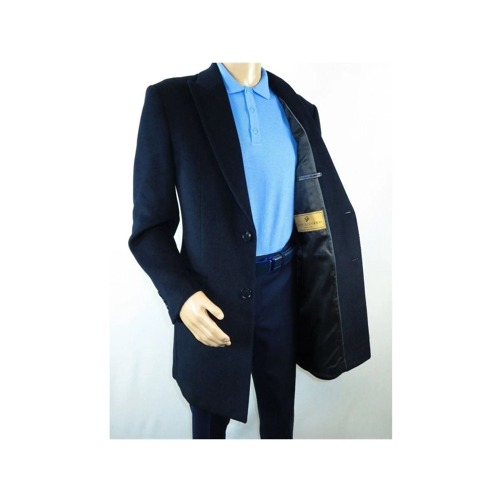 Men 100% Soft Wool 3/4 Length Winter Top Coat Cashmere Feel  #Til-71 Navy Blue