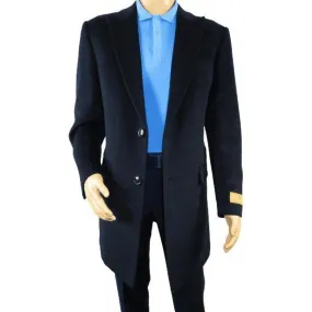 Men 100% Soft Wool 3/4 Length Winter Top Coat Cashmere Feel  #Til-71 Navy Blue
