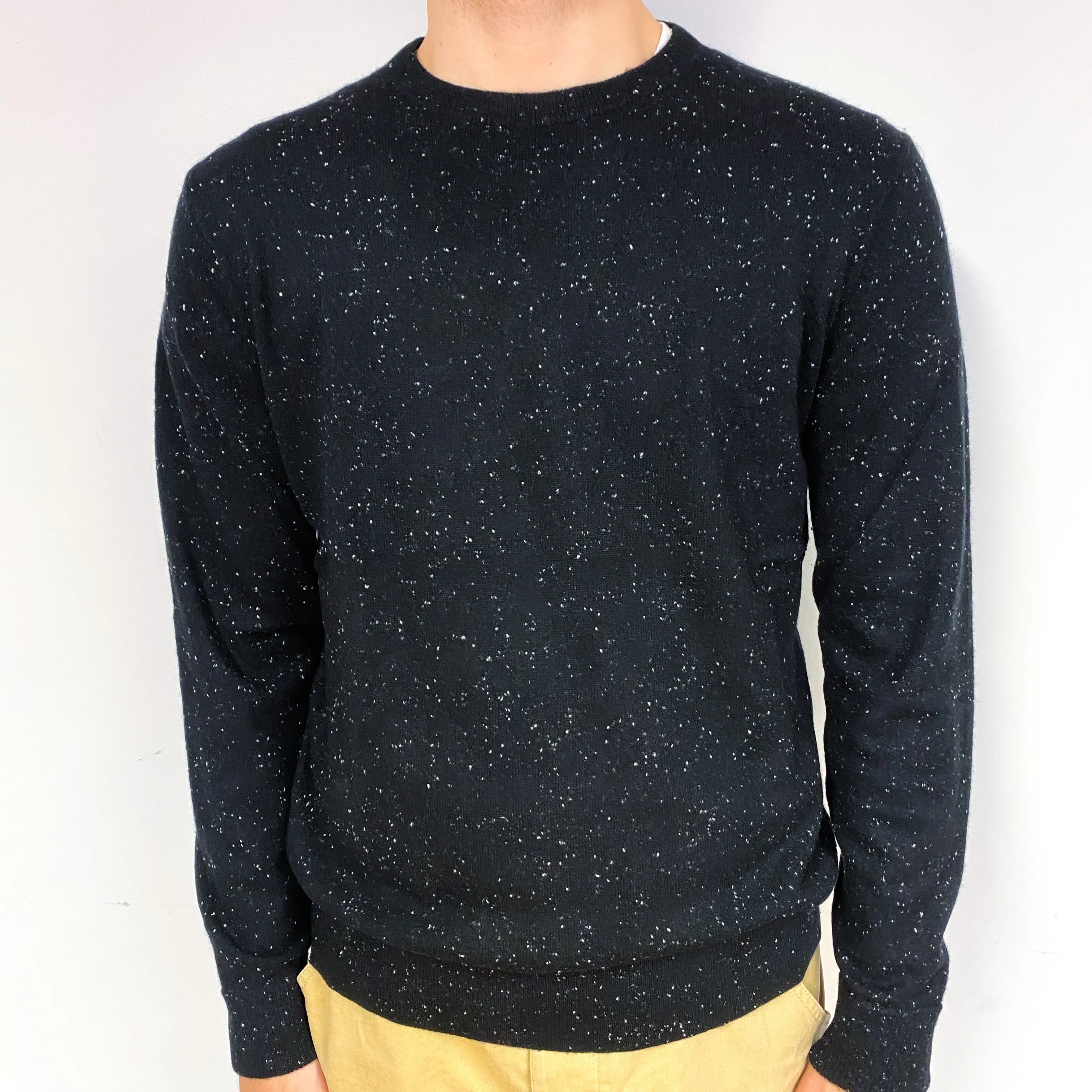 Men's Black Fleck Cashmere Crew Neck Jumper Large