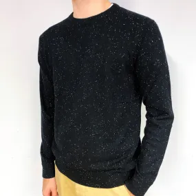 Men's Black Fleck Cashmere Crew Neck Jumper Large