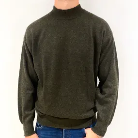 Men's Dark Moss Green Cashmere Turtle Neck Jumper Extra Large