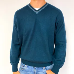 Men's Ermenegildo Zegna Forest Green Cashmere V-Neck Jumper XXL
