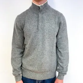 Men's Italian Ash Grey Cashmere 1/4 Button Jumper Small