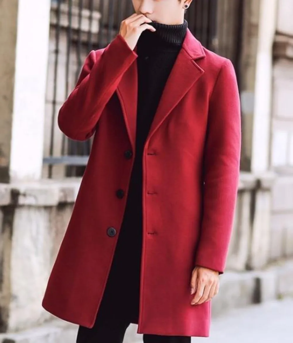 Mens Khaki Slim Fit Mid Length Overcoat