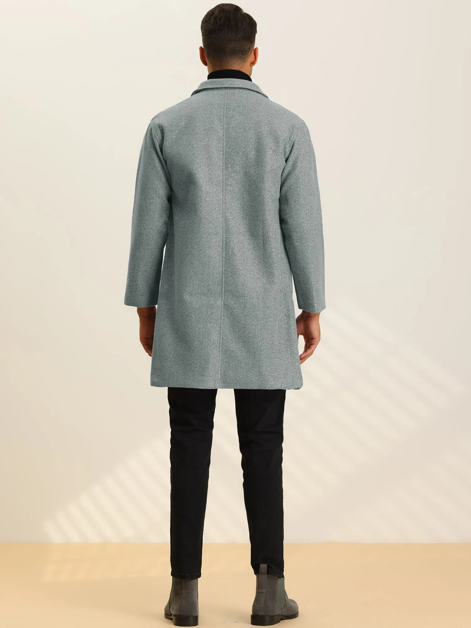 Men's Trench Two Buttons Notched Lapel Mid-Length Casual Solid Pea Coat