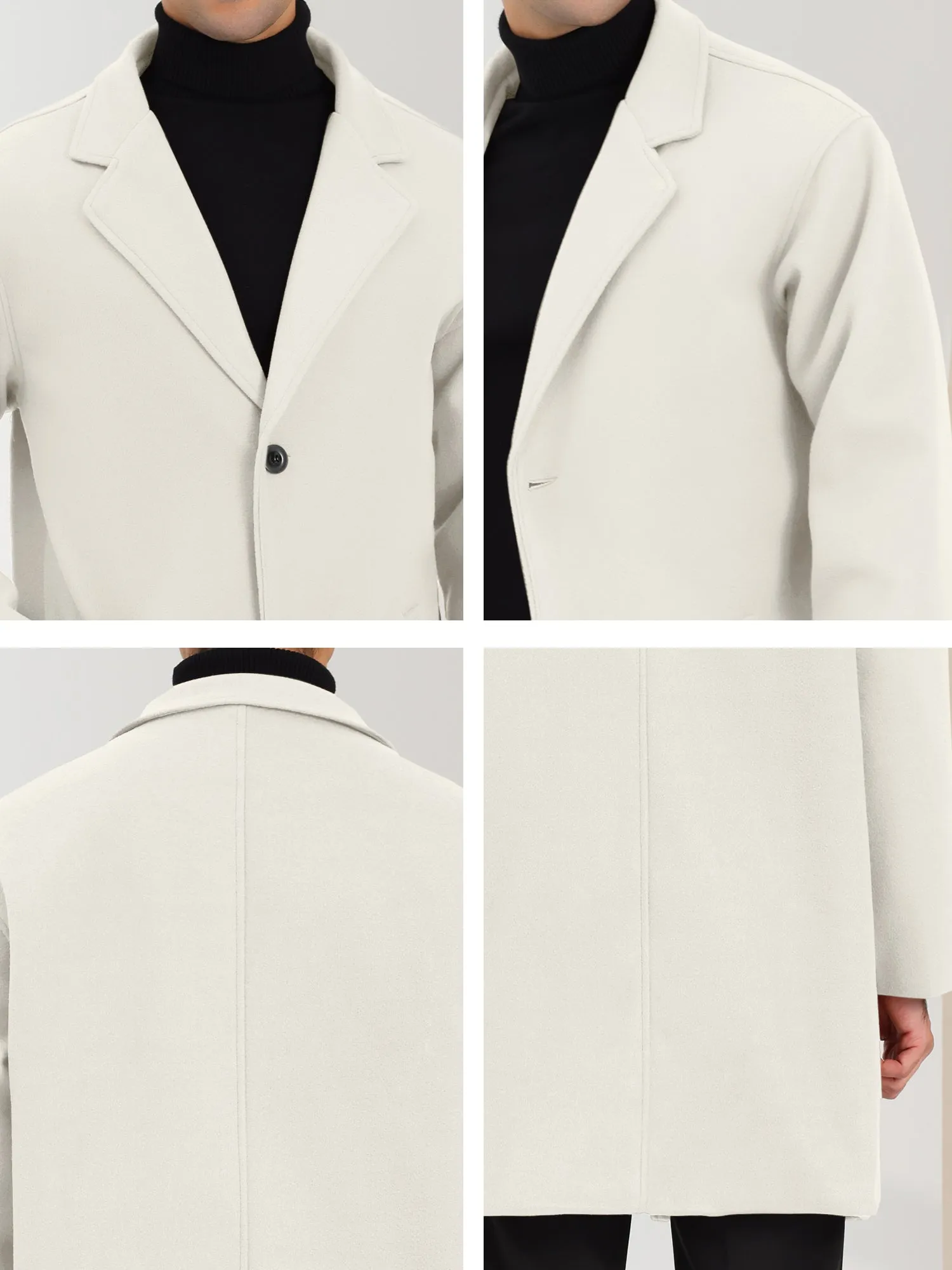 Men's Trench Two Buttons Notched Lapel Mid-Length Casual Solid Pea Coat