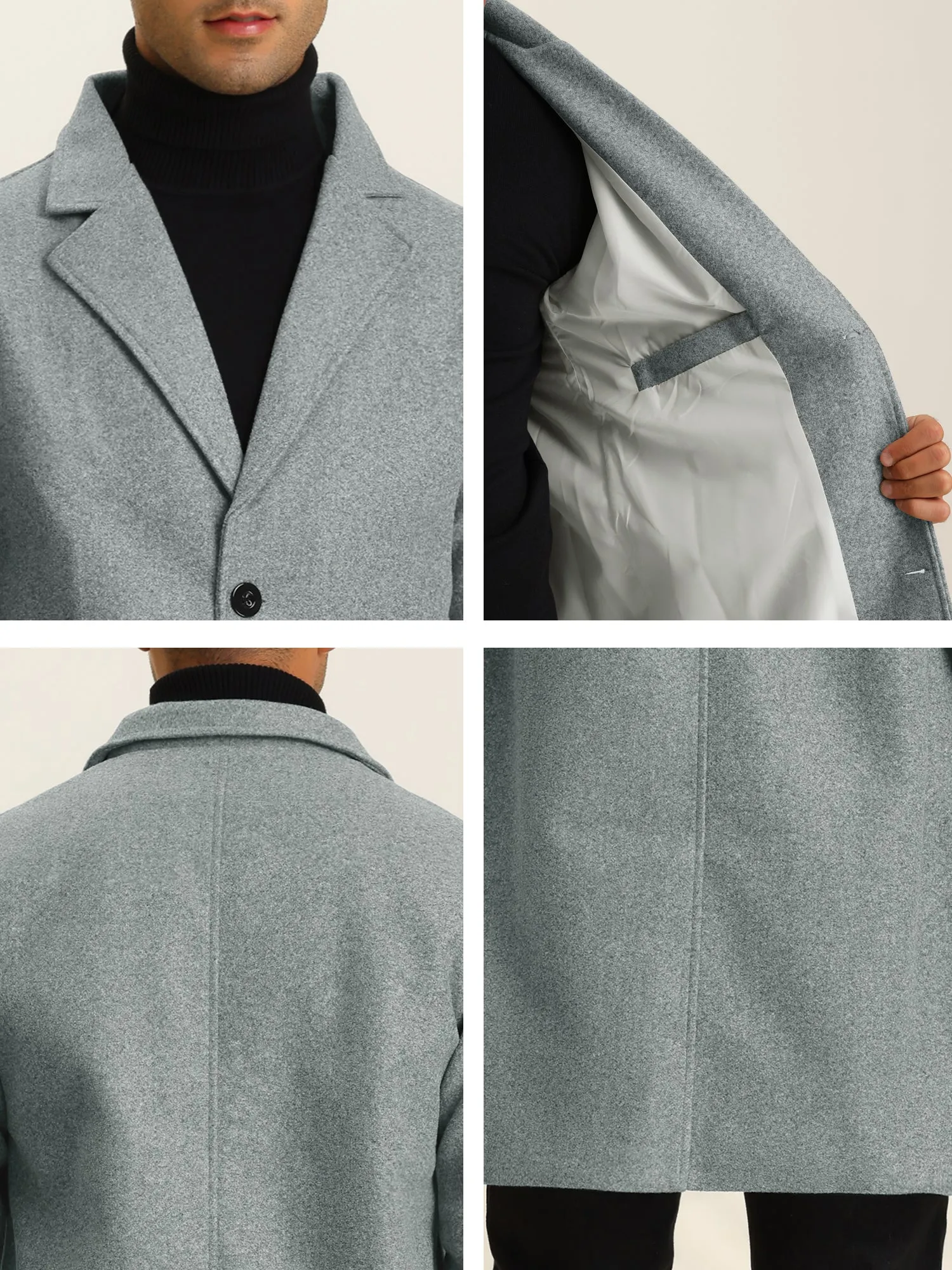 Men's Trench Two Buttons Notched Lapel Mid-Length Casual Solid Pea Coat