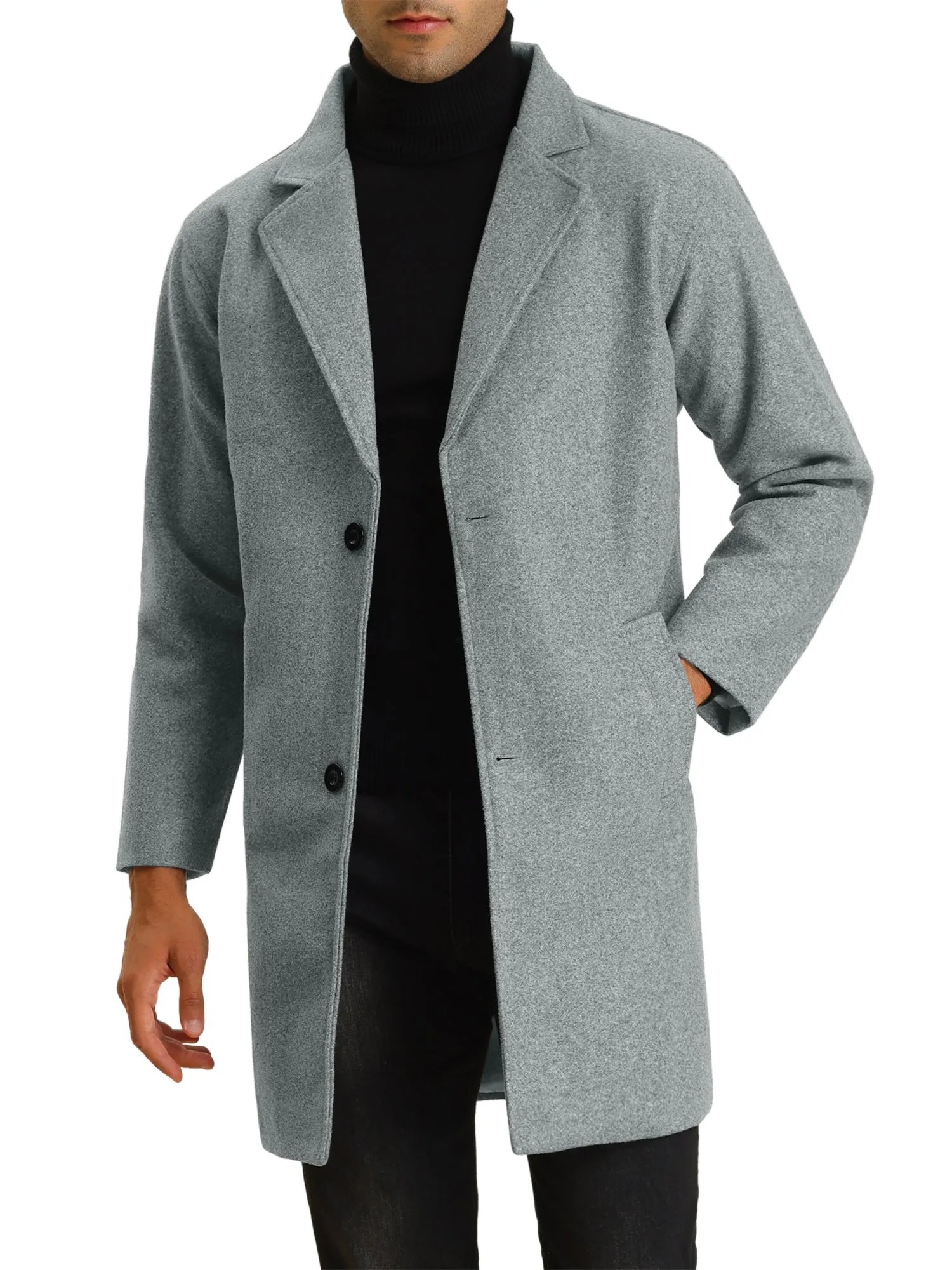 Men's Trench Two Buttons Notched Lapel Mid-Length Casual Solid Pea Coat
