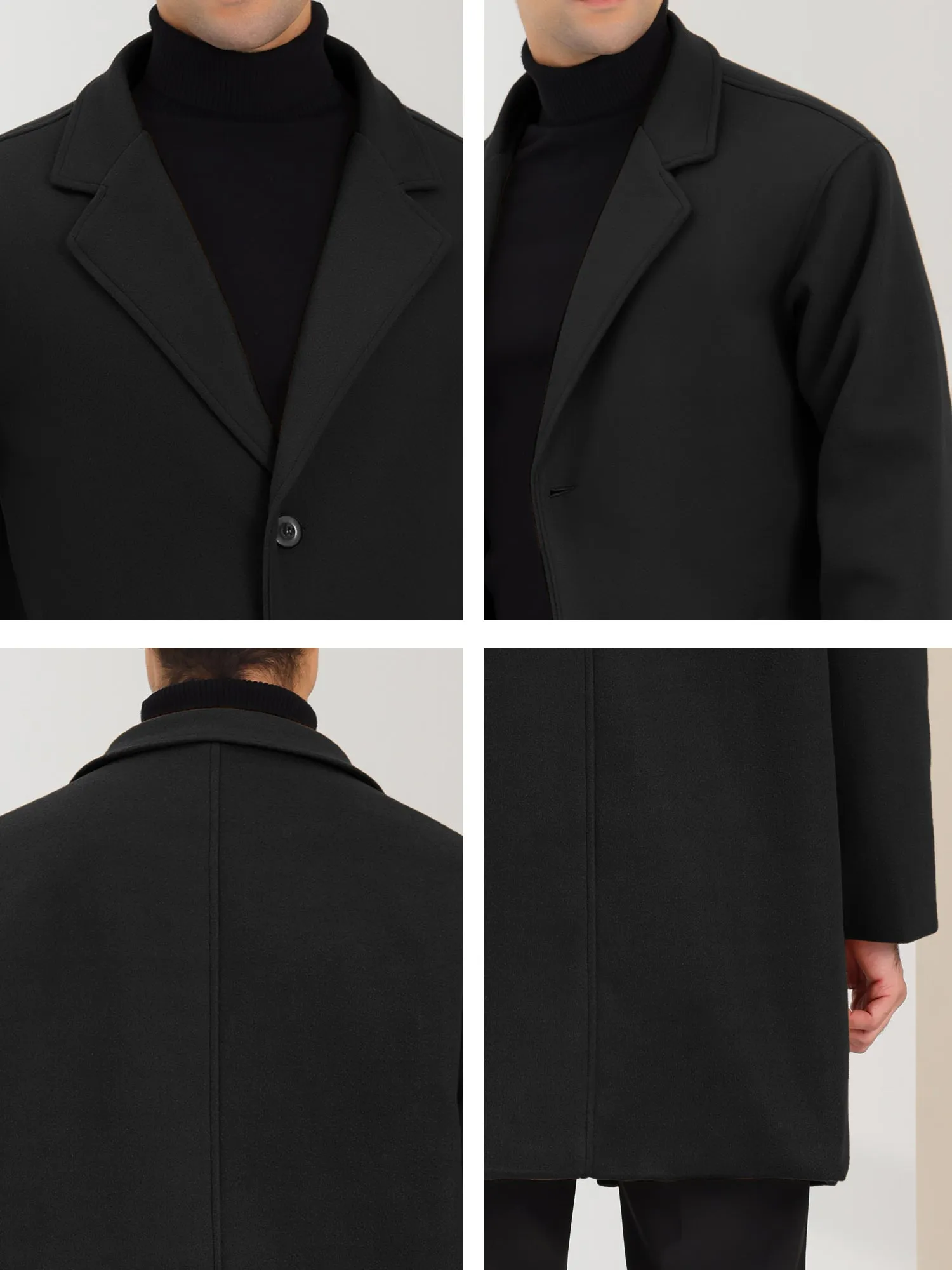 Men's Trench Two Buttons Notched Lapel Mid-Length Casual Solid Pea Coat