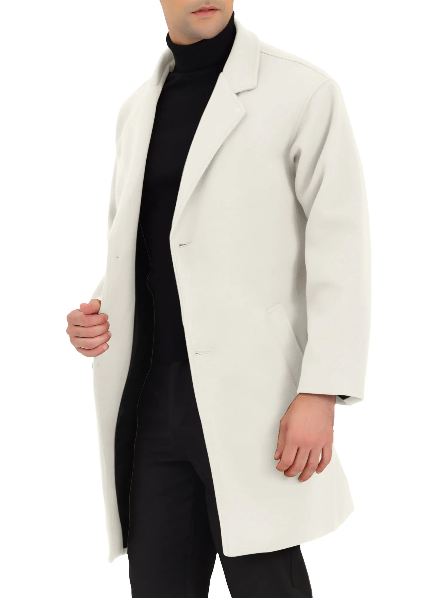 Men's Trench Two Buttons Notched Lapel Mid-Length Casual Solid Pea Coat
