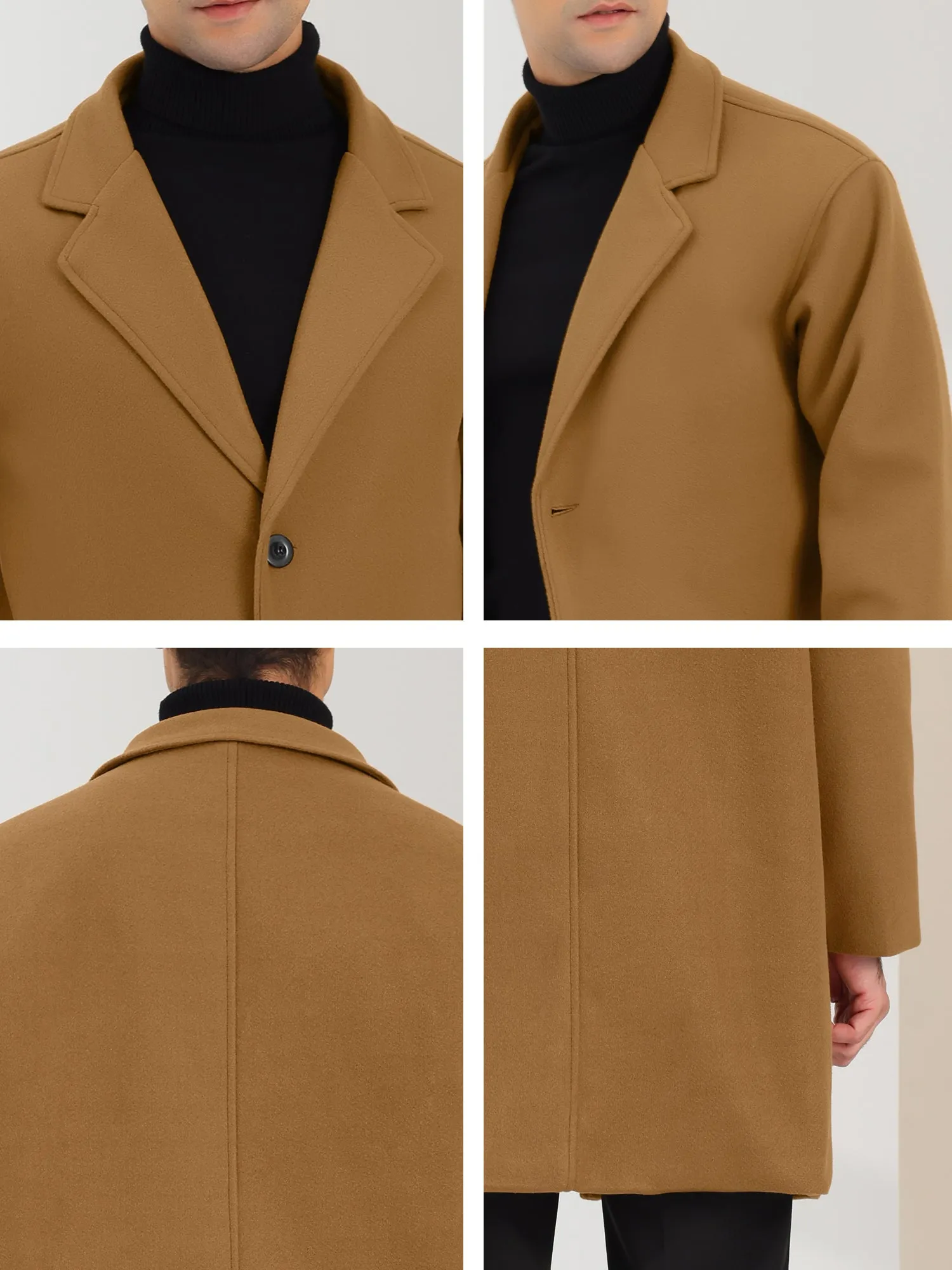 Men's Trench Two Buttons Notched Lapel Mid-Length Casual Solid Pea Coat
