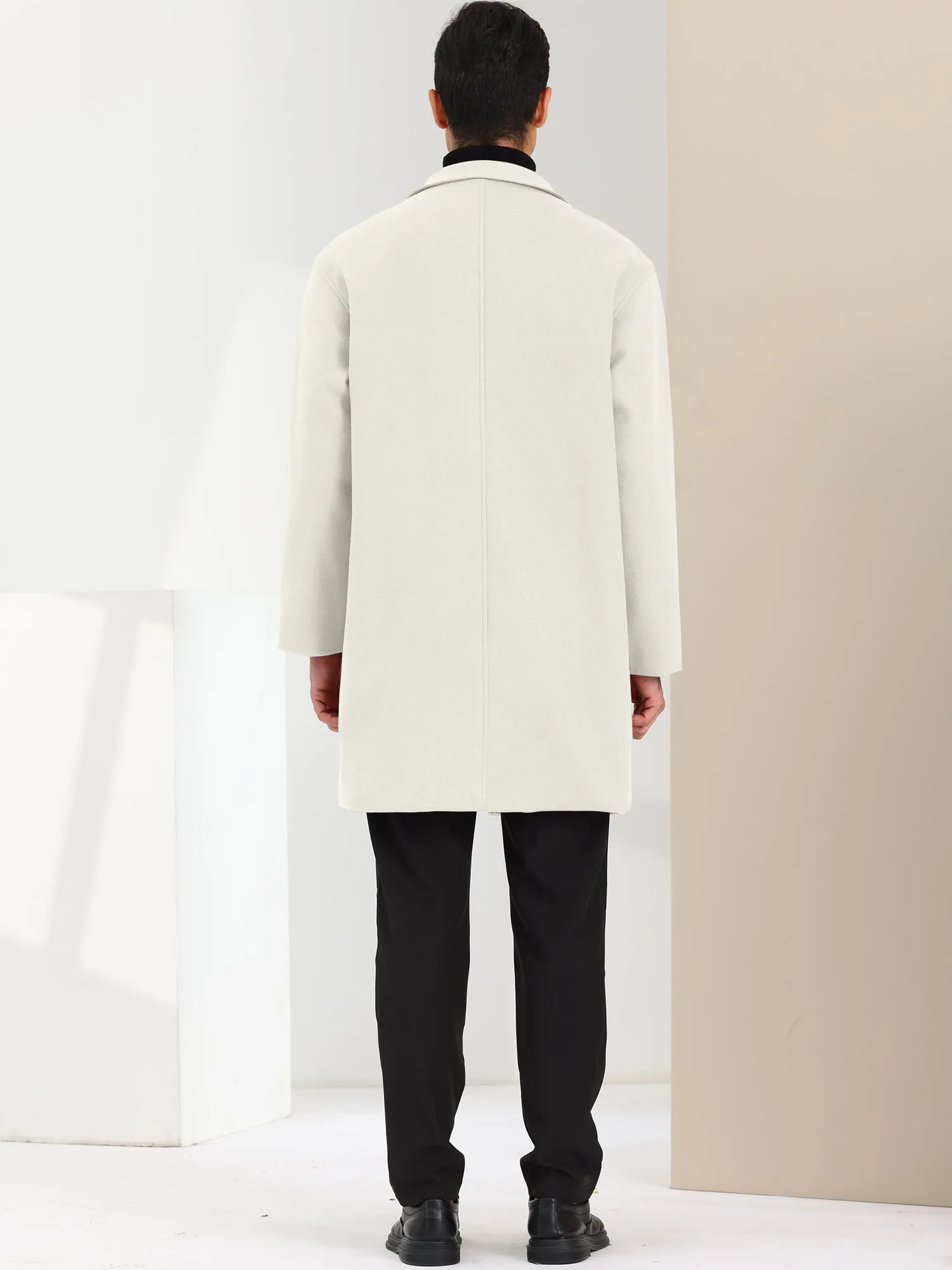 Men's Trench Two Buttons Notched Lapel Mid-Length Casual Solid Pea Coat
