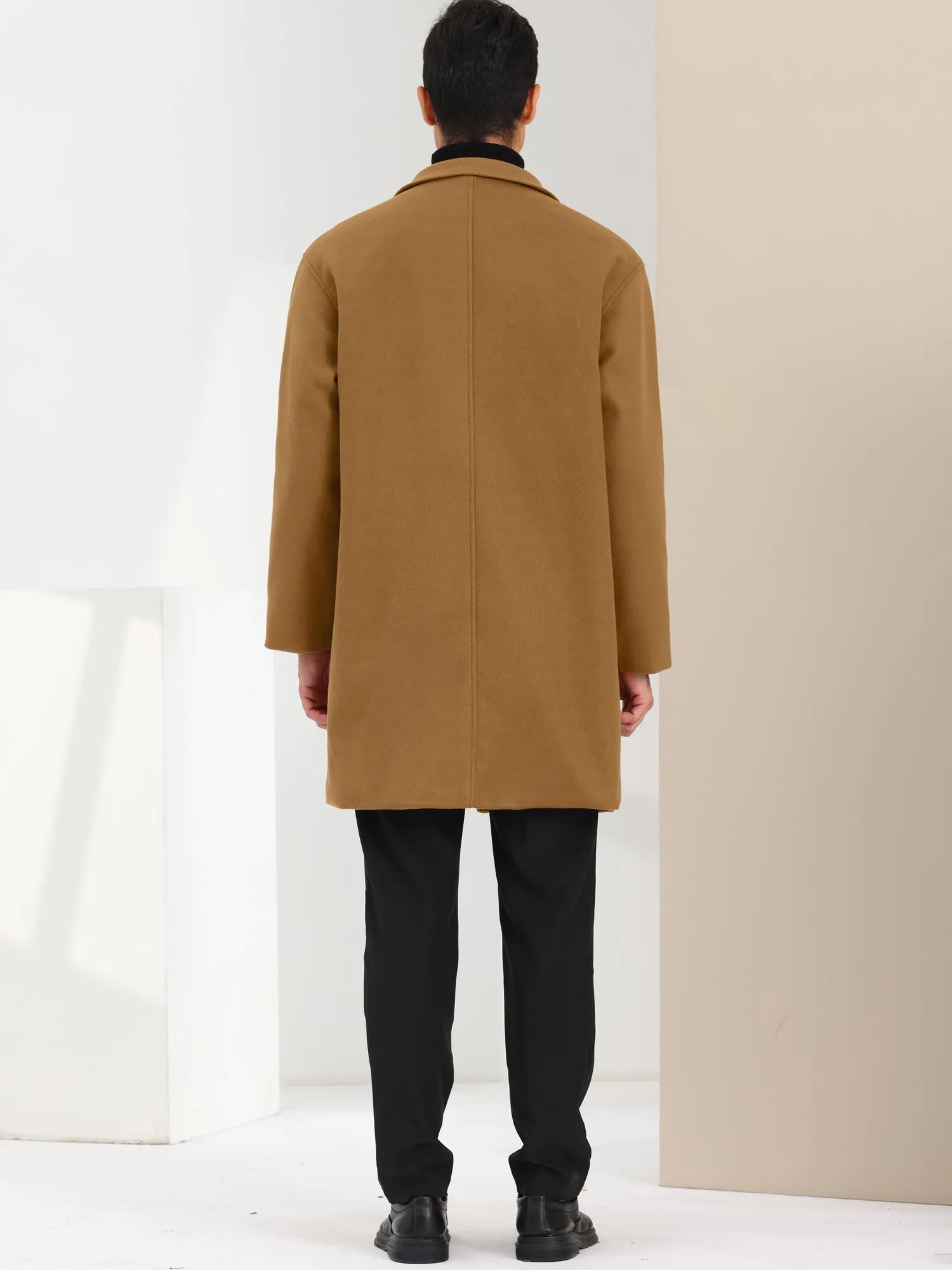 Men's Trench Two Buttons Notched Lapel Mid-Length Casual Solid Pea Coat