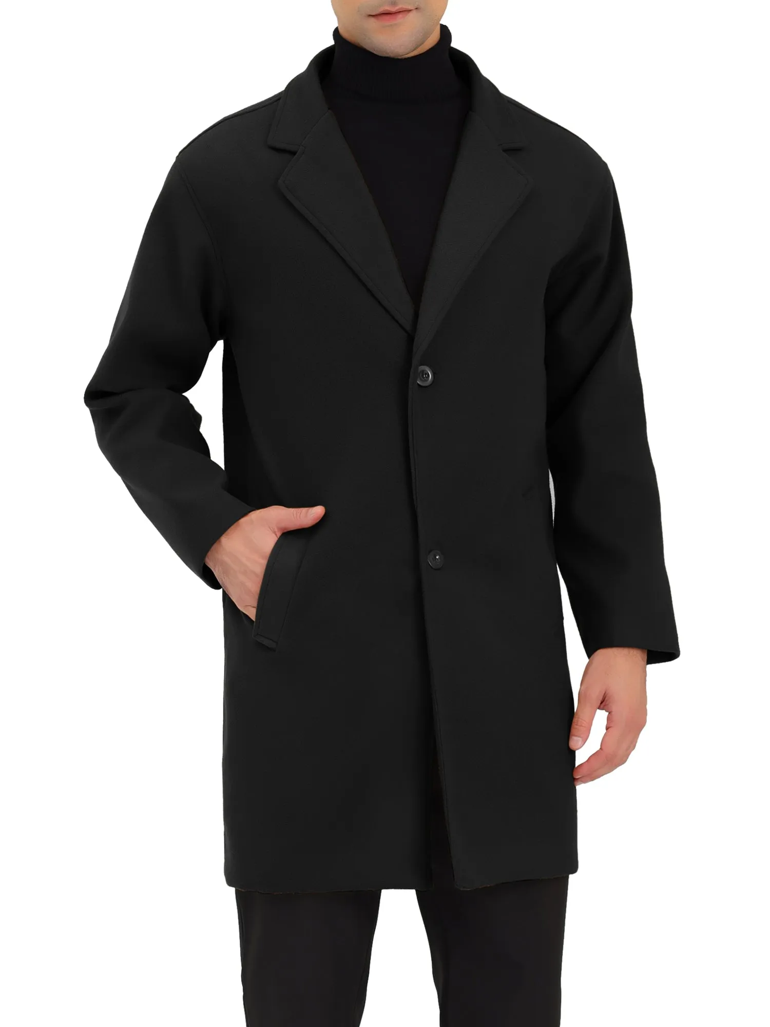 Men's Trench Two Buttons Notched Lapel Mid-Length Casual Solid Pea Coat