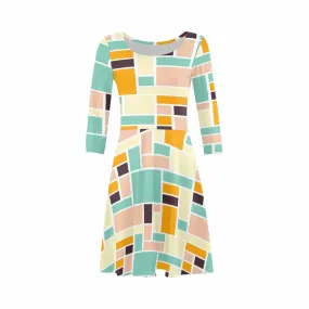 Mid Mod Groovy 70s Psychedelic 3/4 Sleeve Sundress - 2381723