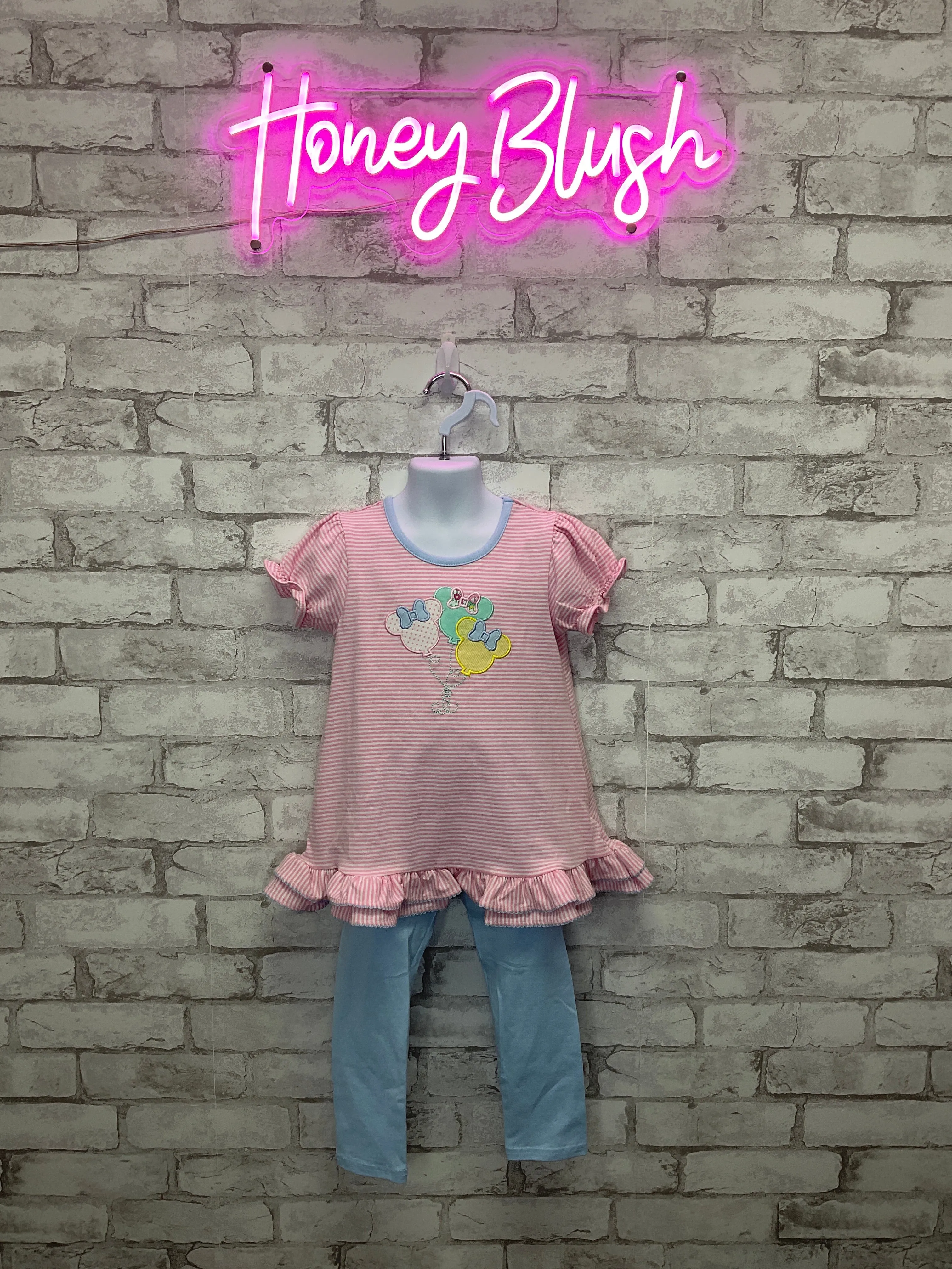 Mouse Balloon Appliqué Girl Pants Set