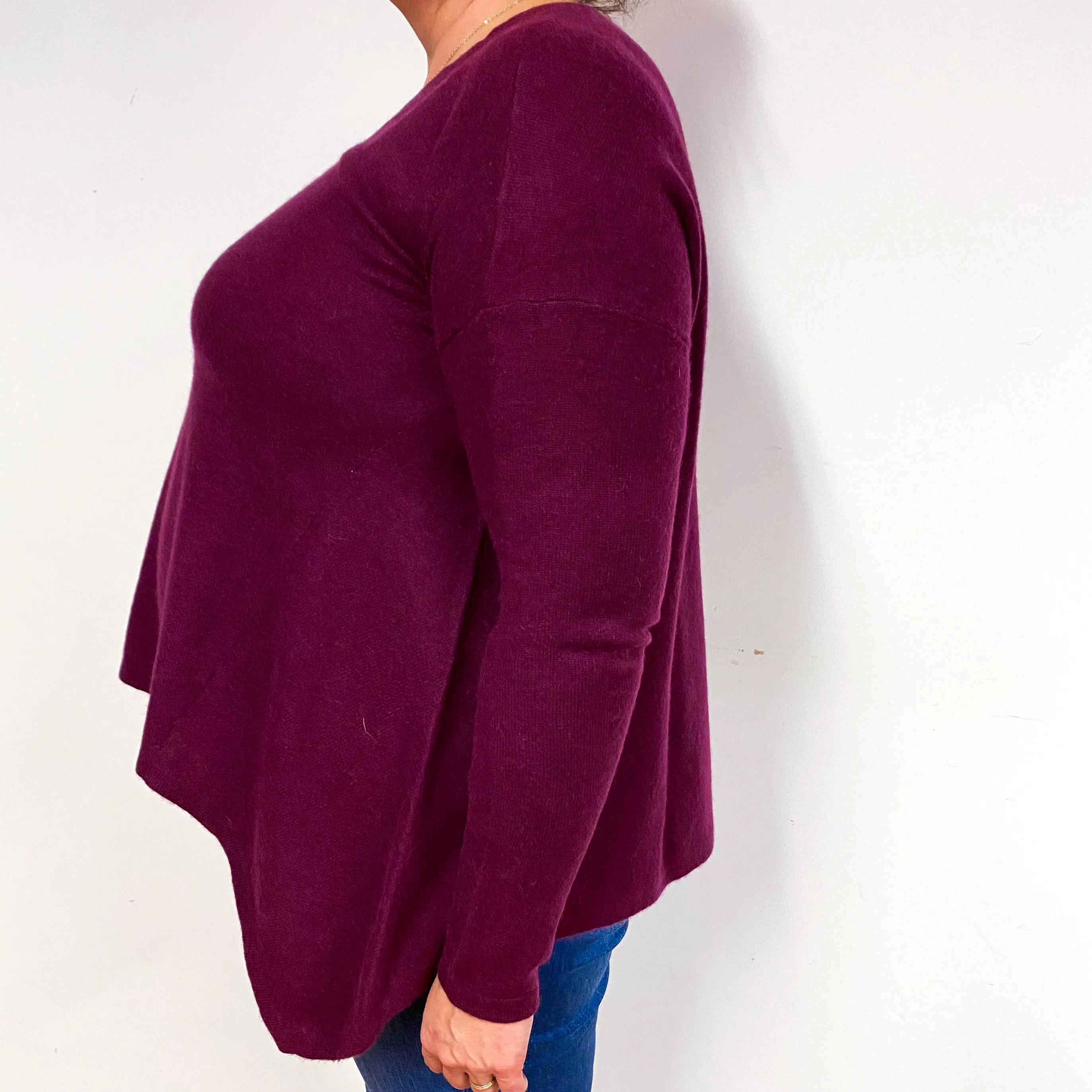 Mulberry Purple Scooped Hem Cashmere  V-Neck Jumper Extra Large
