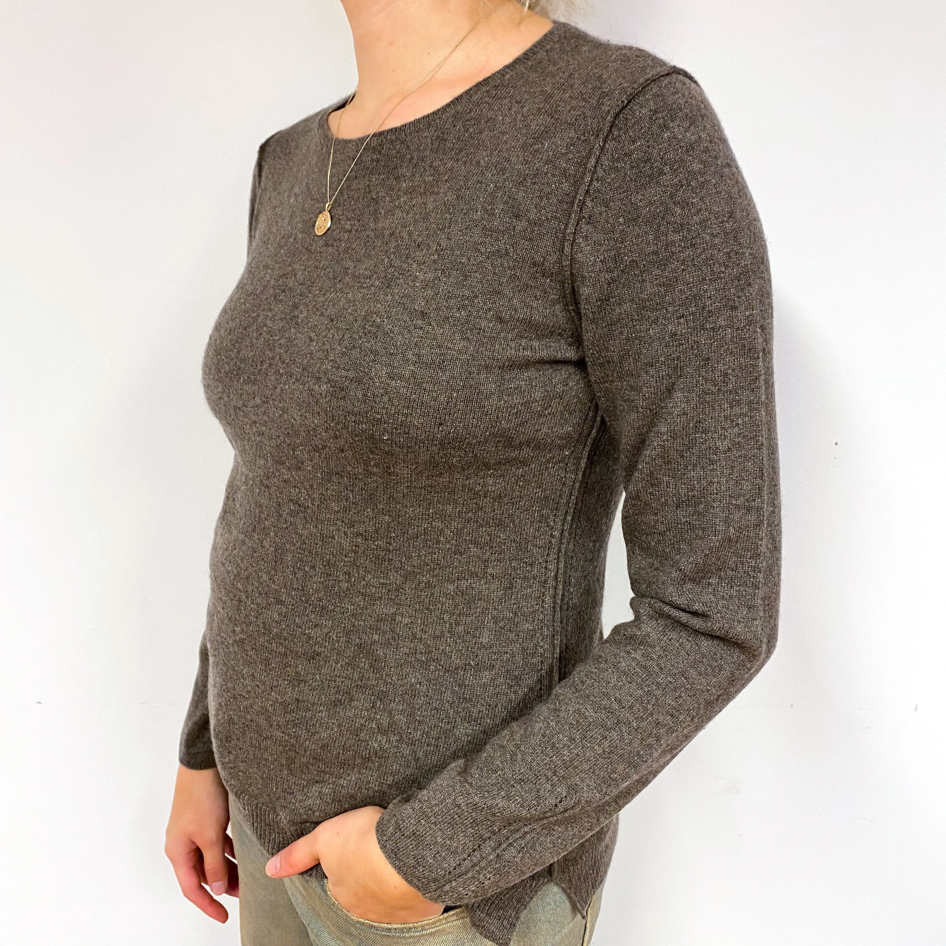 Muted Brown Cashmere Crew Neck Jumper Small
