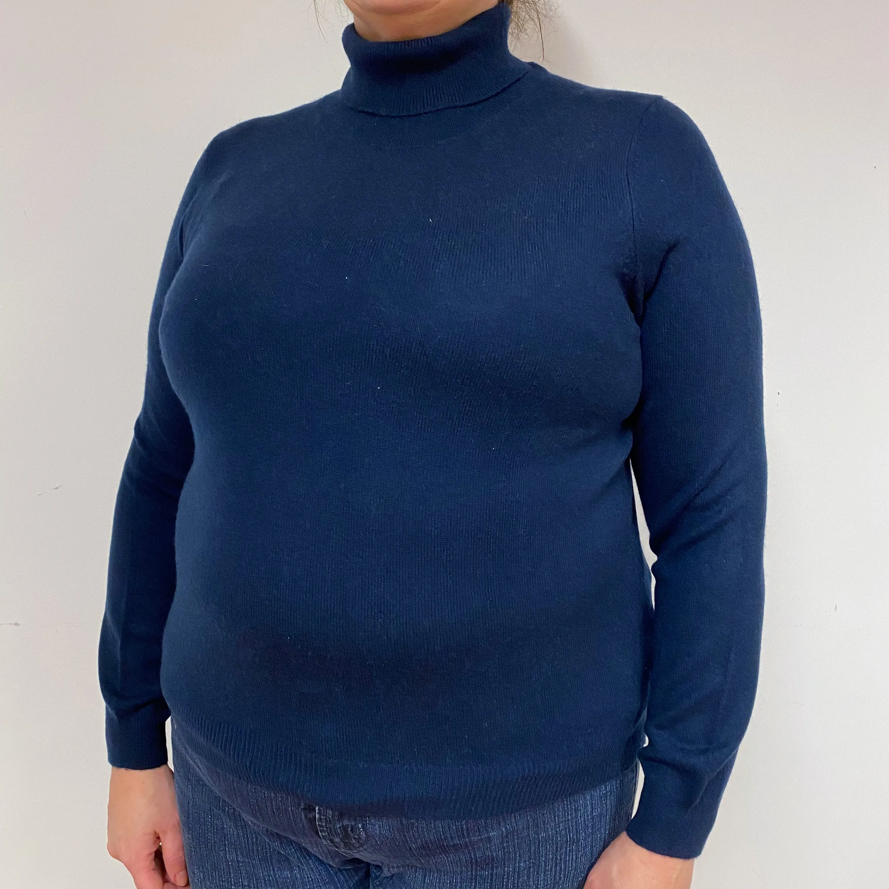 Navy Blue Cashmere Polo Neck Jumper Extra Small