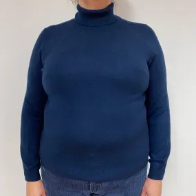 Navy Blue Cashmere Polo Neck Jumper Extra Small