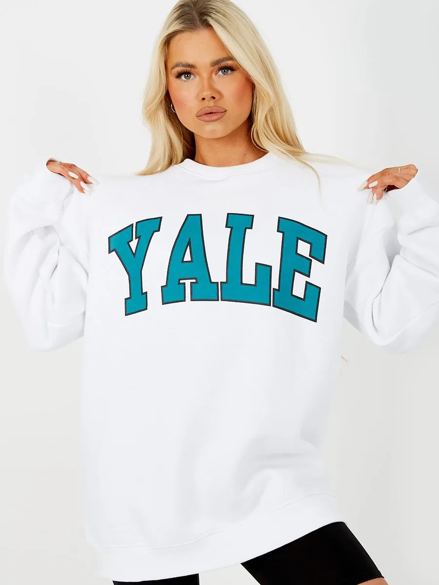 Nessy YALE Graphic Sweatshirt Jumper In White