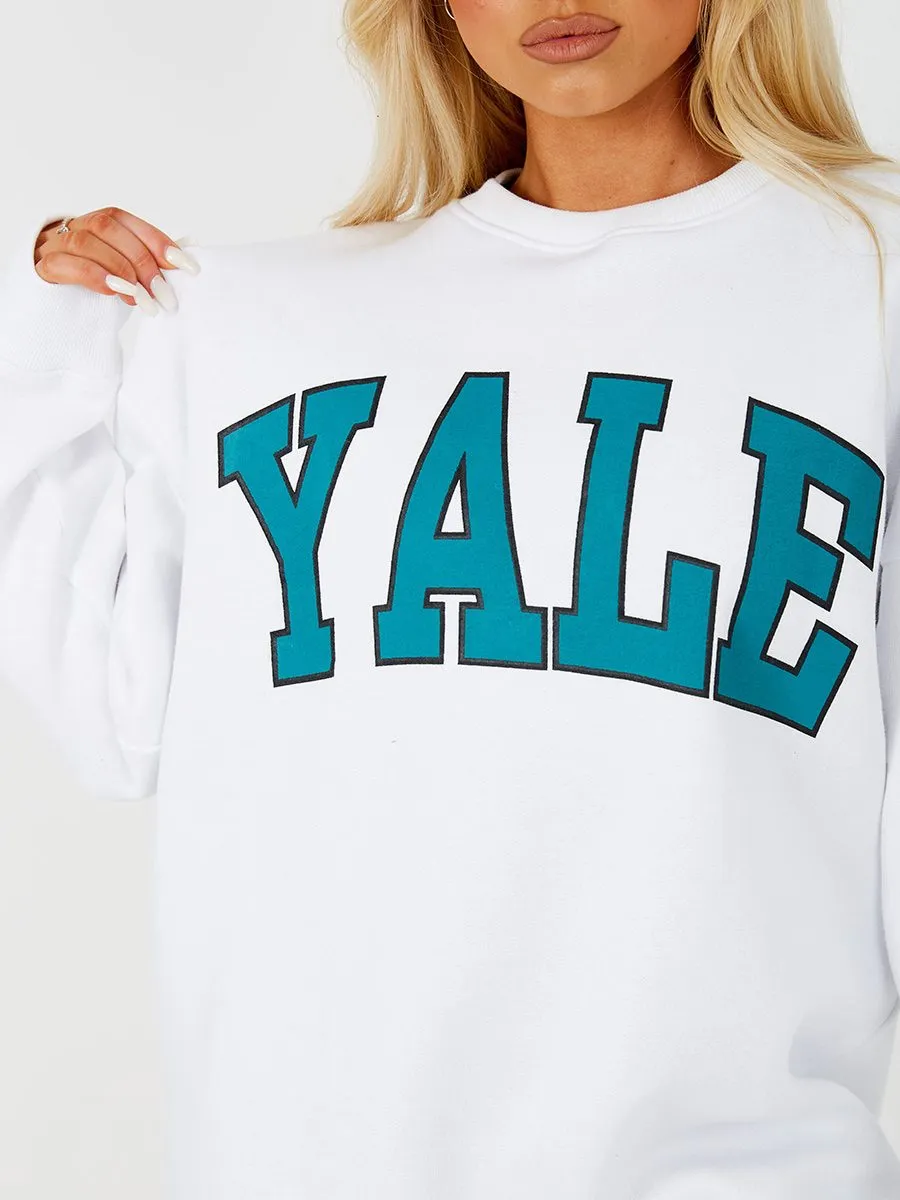 Nessy YALE Graphic Sweatshirt Jumper In White