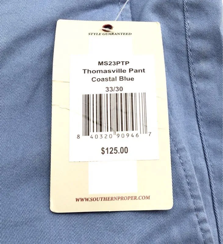 NWT Southern Proper Men's Blue Straight Leg Chino Pants - Size 33/30