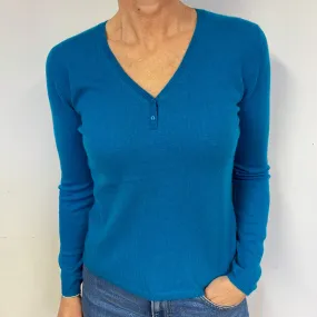Ocean Blue Cashmere V-Neck Jumper Medium
