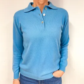 Ocean Blue Collared Cashmere 1/4 Button Jumper Medium