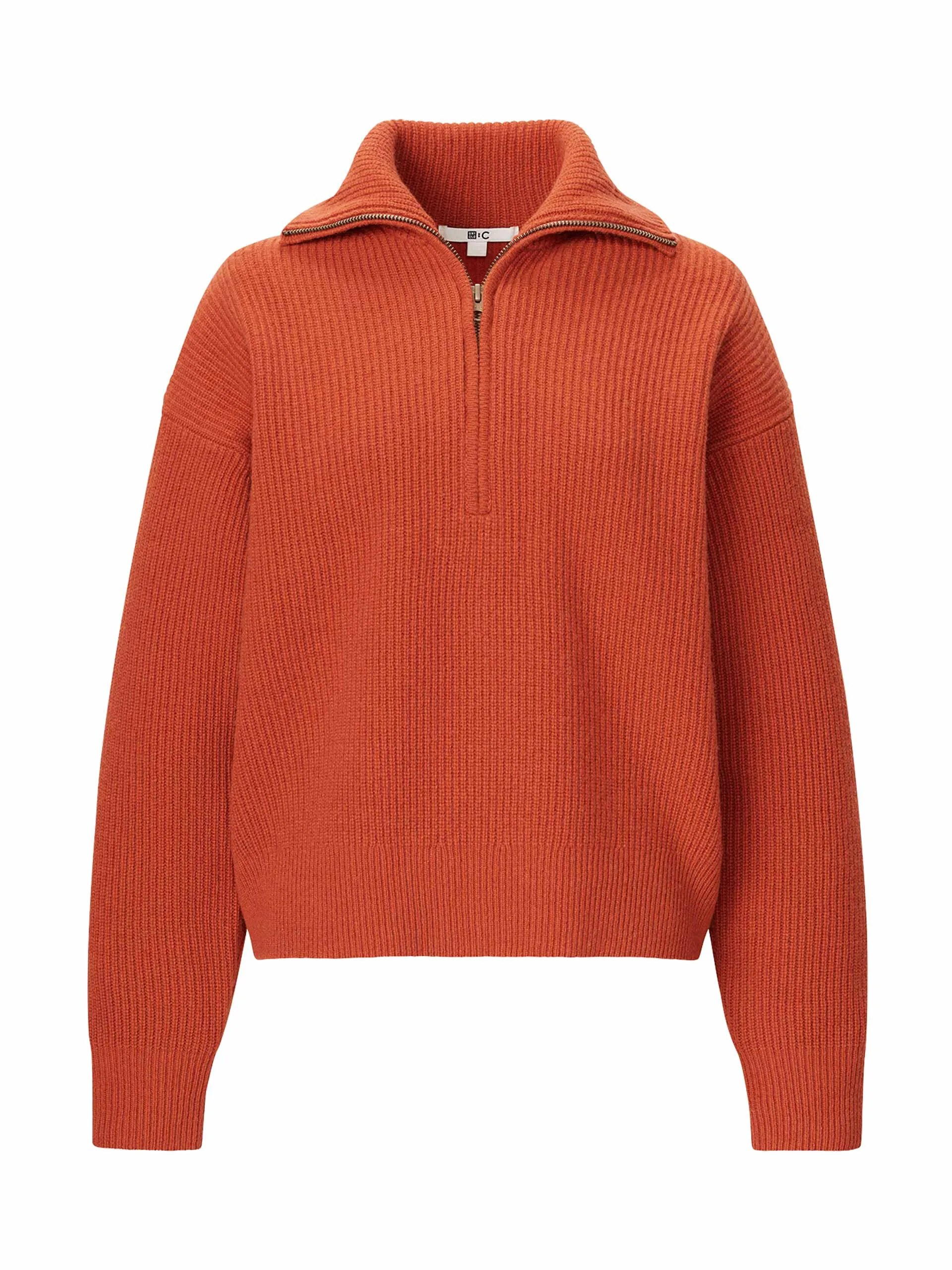 Orange half-zipped jumper