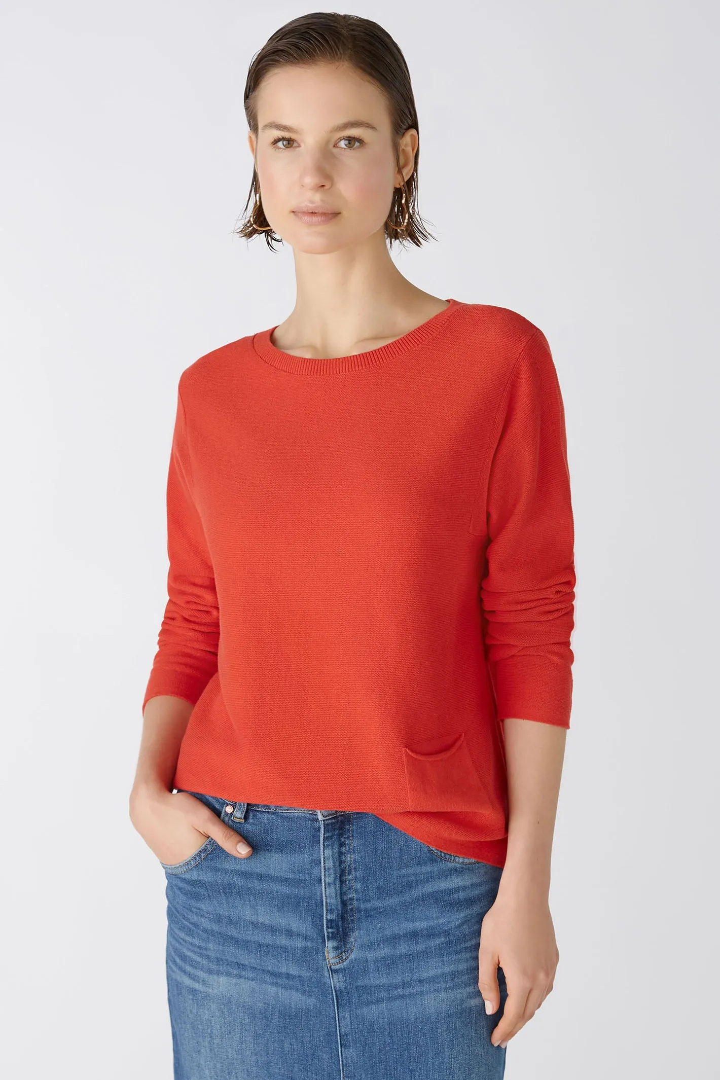 Oui 79915 Keiko Aura Orange/ Red Wide Neck Jumper
