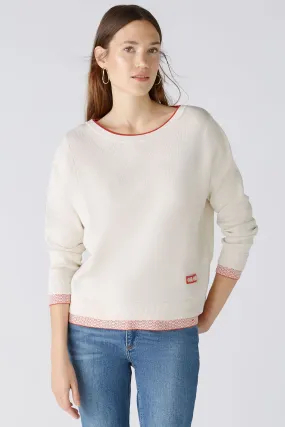 Oui 86667 Oatmeal Red Wide Neck Heart Hem Jumper
