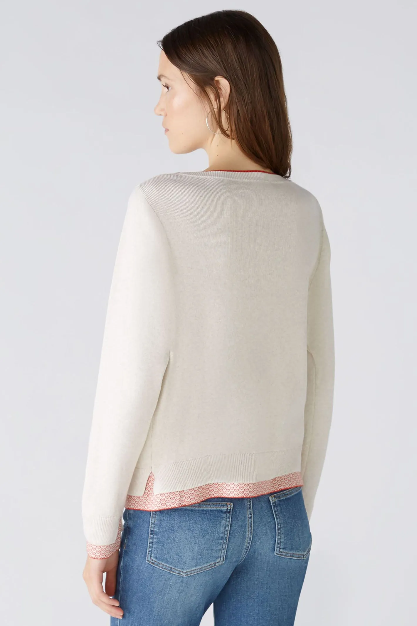 Oui 86667 Oatmeal Red Wide Neck Heart Hem Jumper