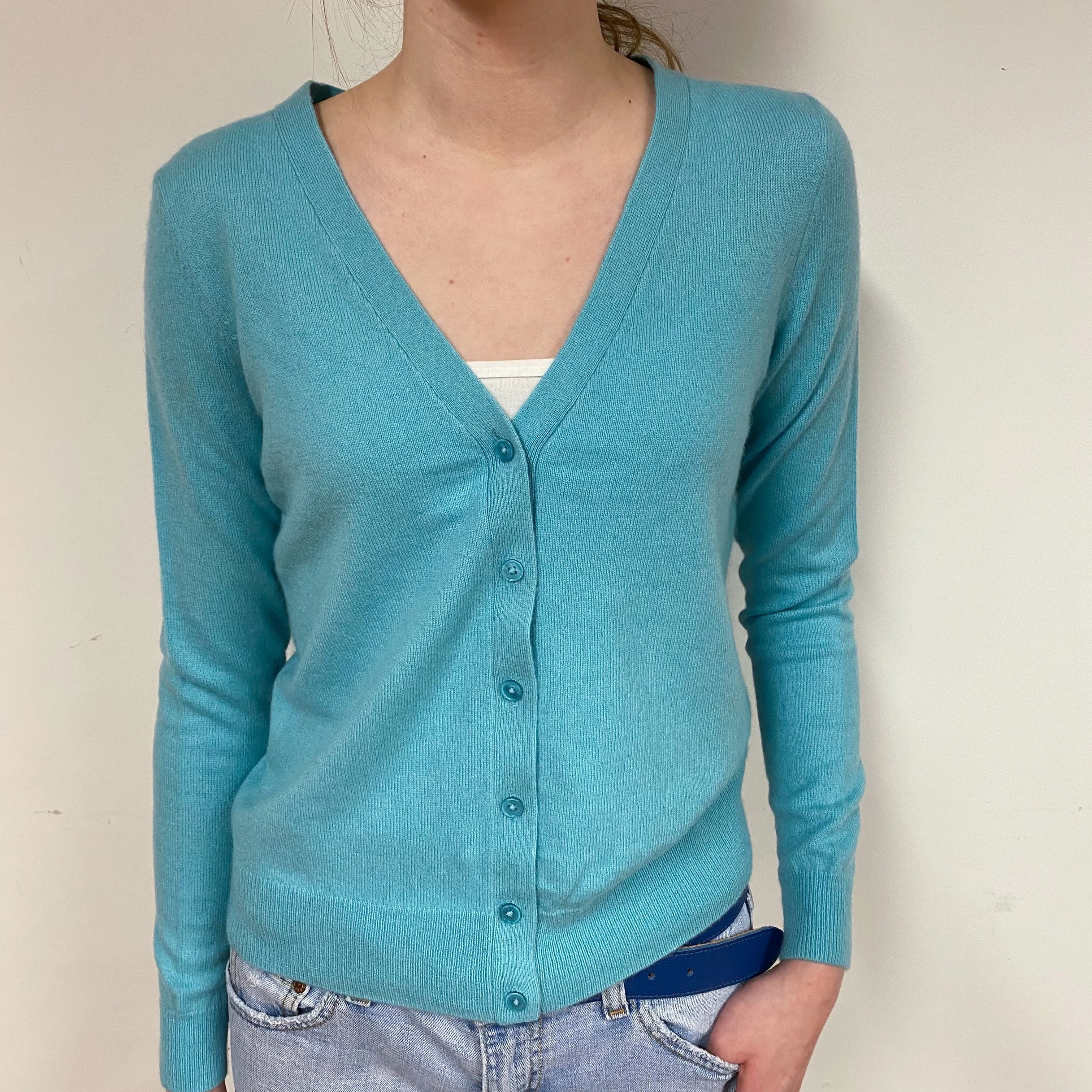 Pale Aqua Blue Cashmere V-Neck Cardigan Extra Small