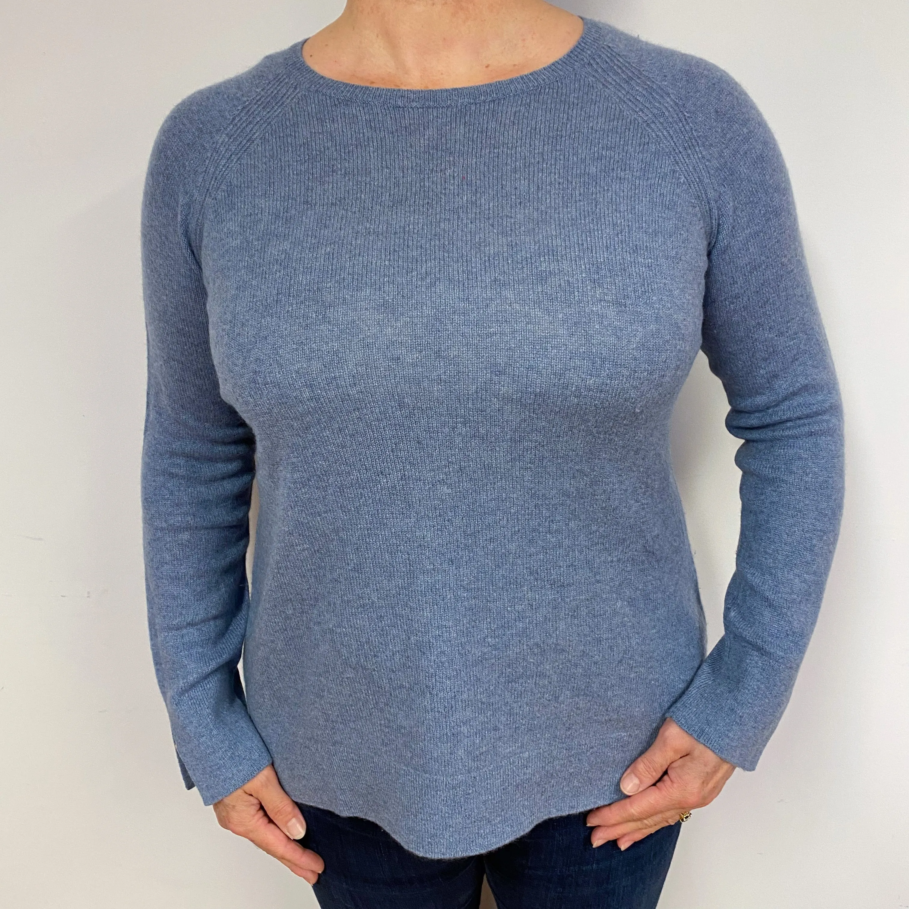 Pale Denim Blue Cashmere Crew Neck Jumper Large