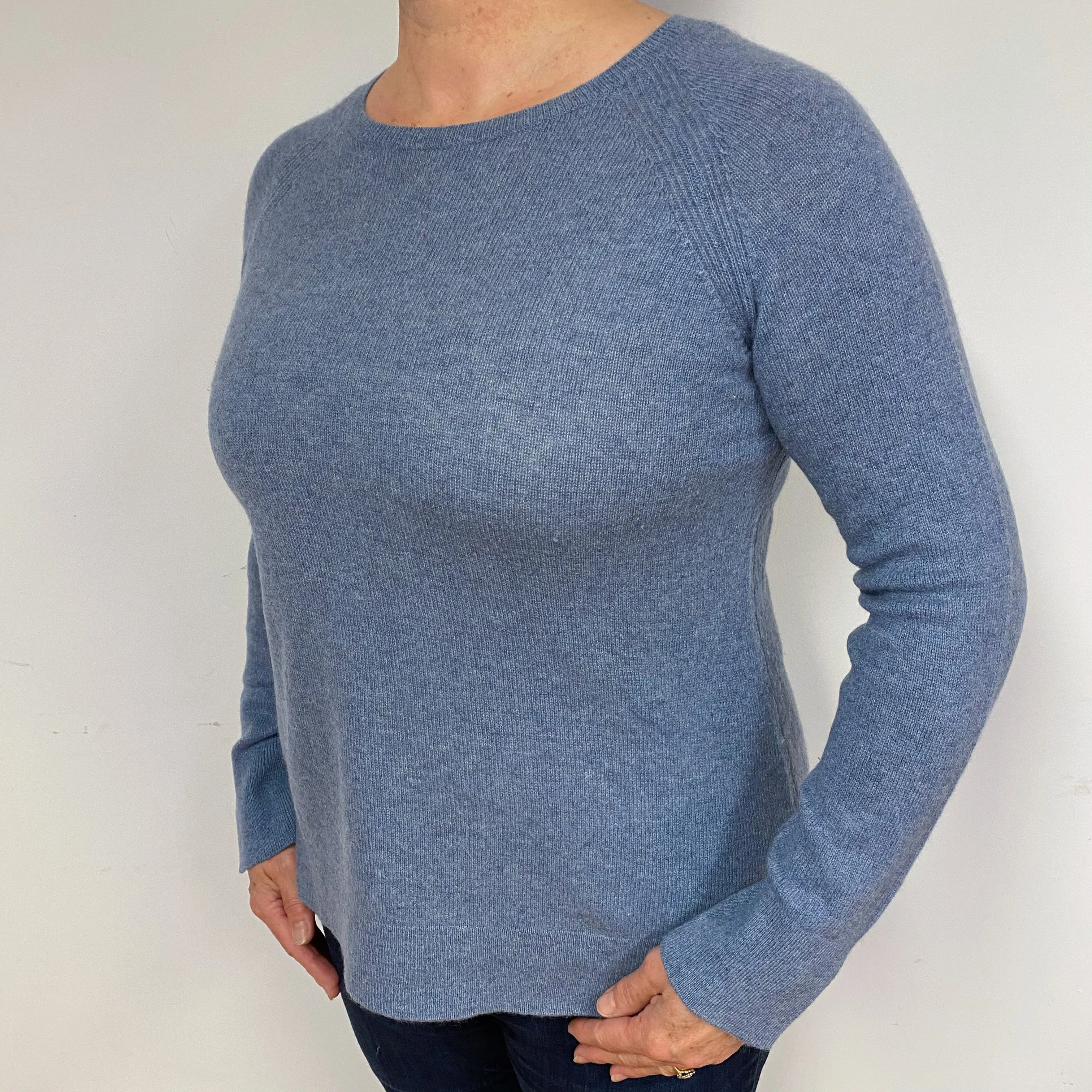 Pale Denim Blue Cashmere Crew Neck Jumper Large