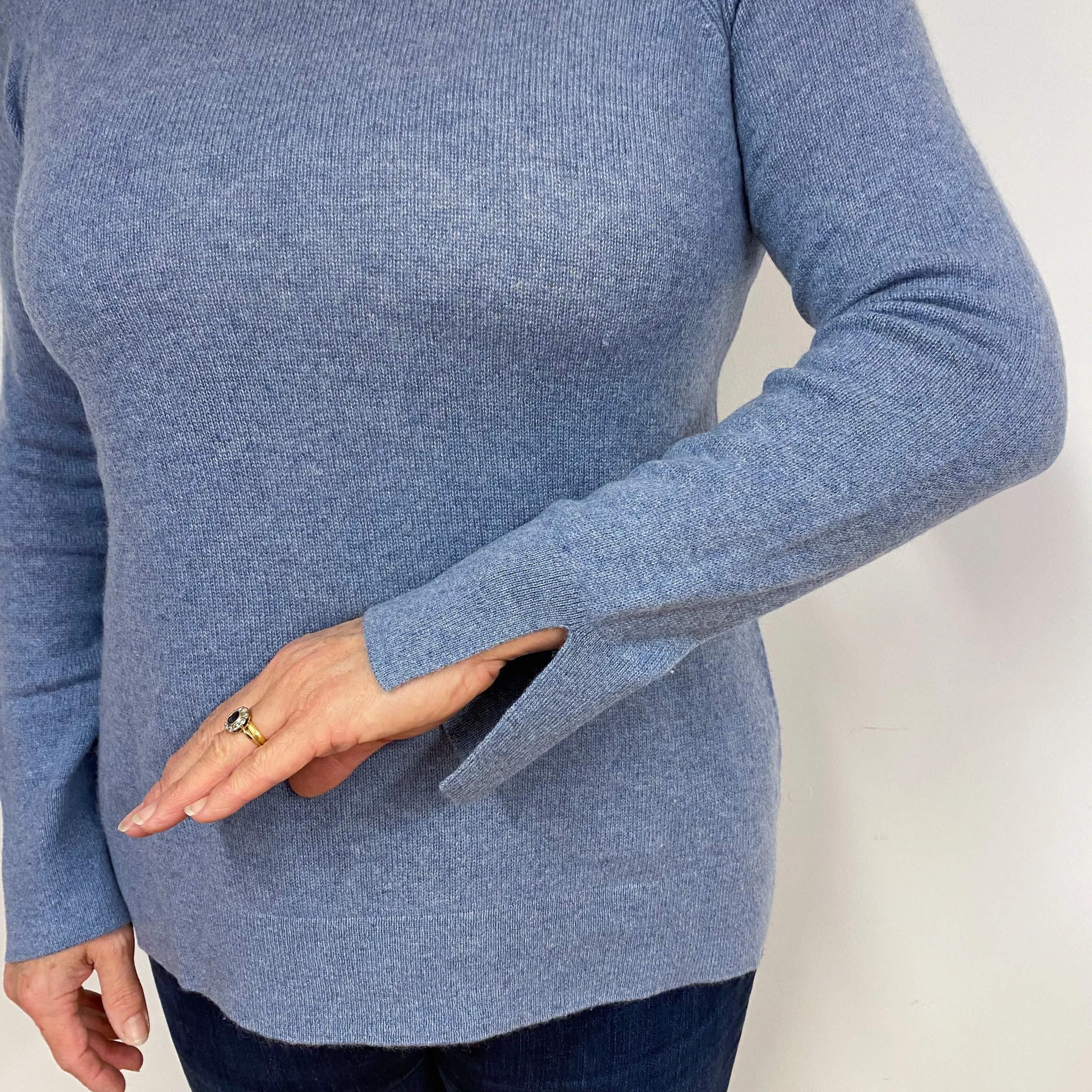 Pale Denim Blue Cashmere Crew Neck Jumper Large