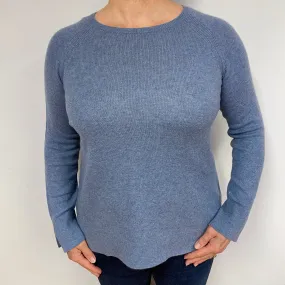 Pale Denim Blue Cashmere Crew Neck Jumper Large
