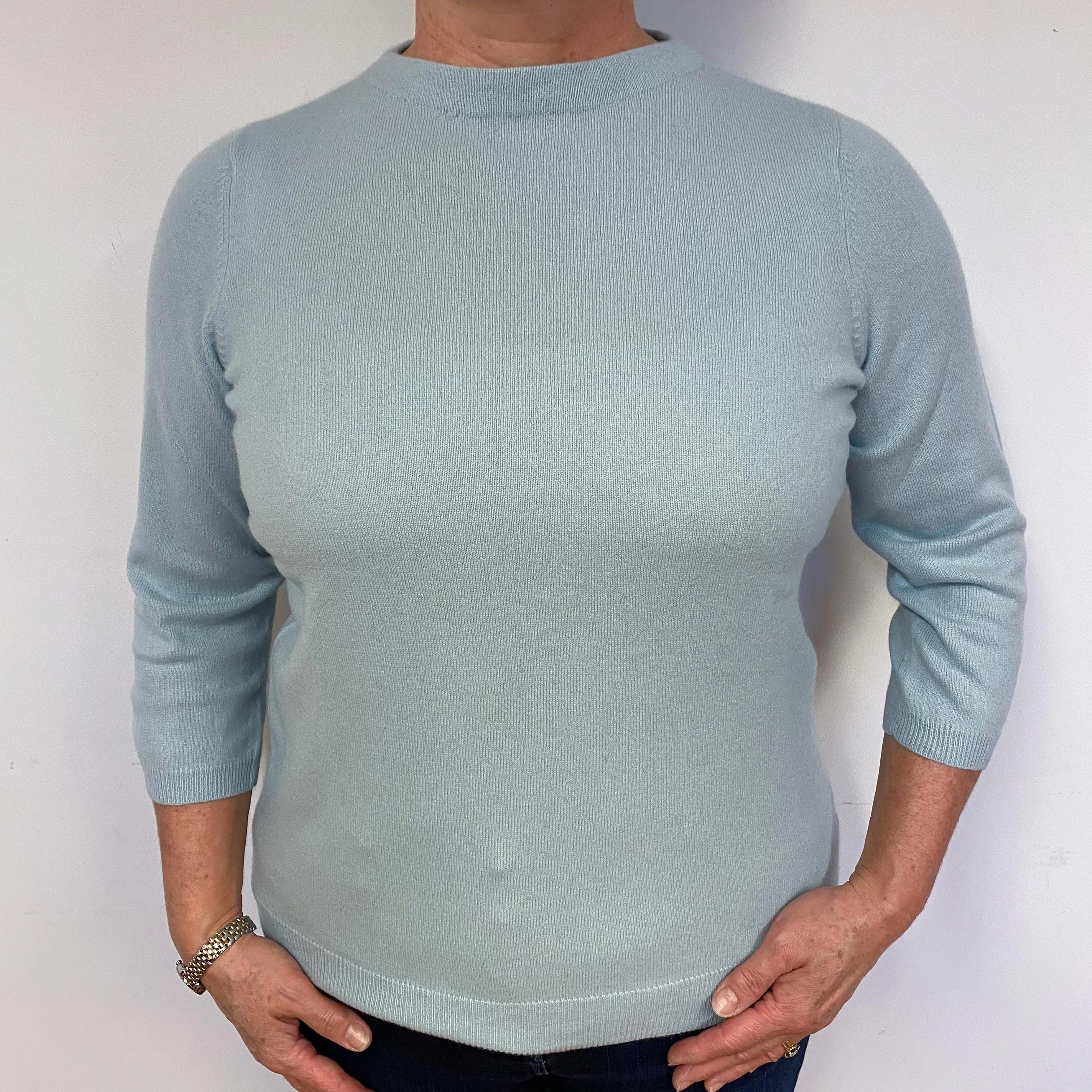 Pale Mint Green Cashmere Crew Neck Jumper Large