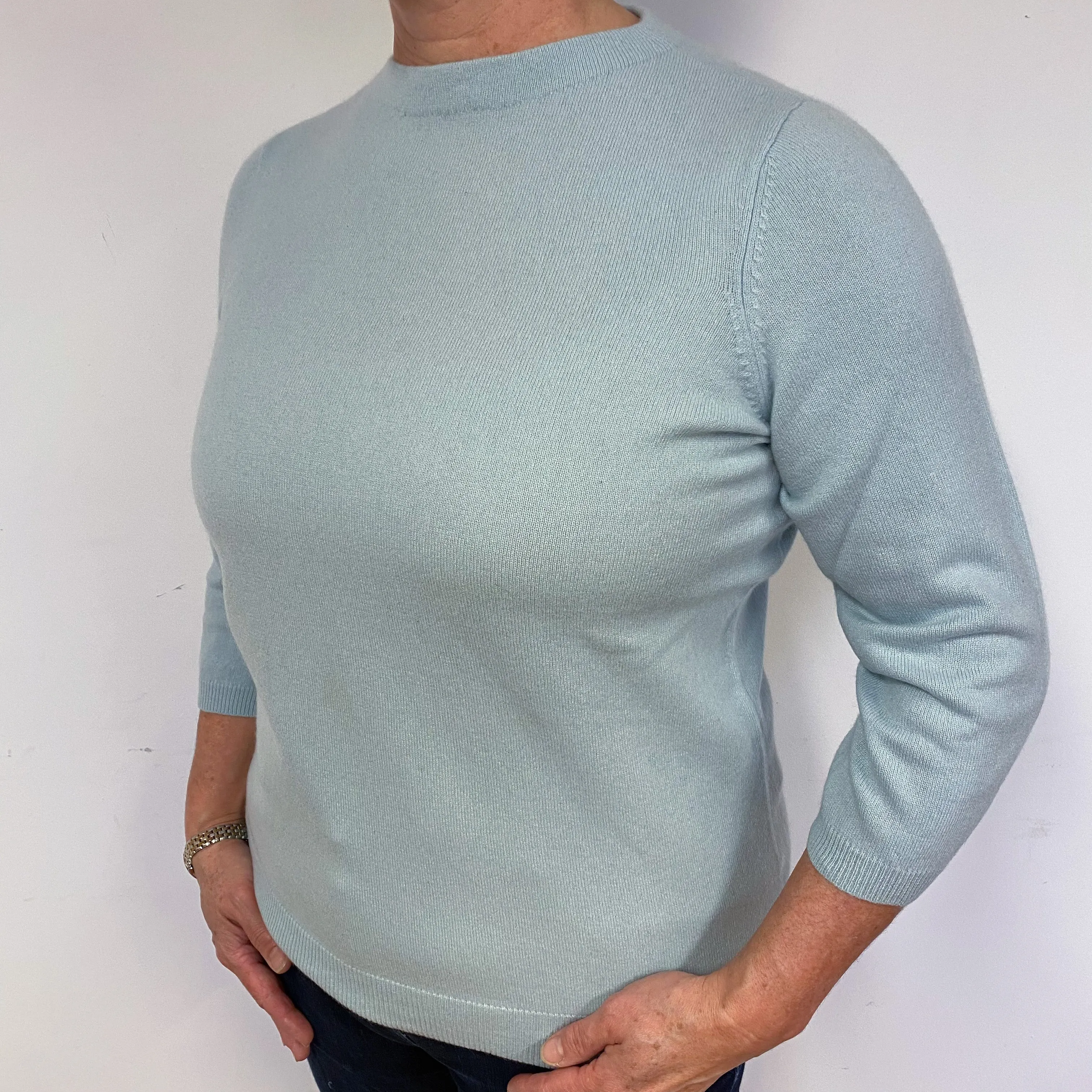 Pale Mint Green Cashmere Crew Neck Jumper Large