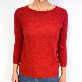 Paprika Red Scalloped Cashmere Crew Neck Jumper Medium